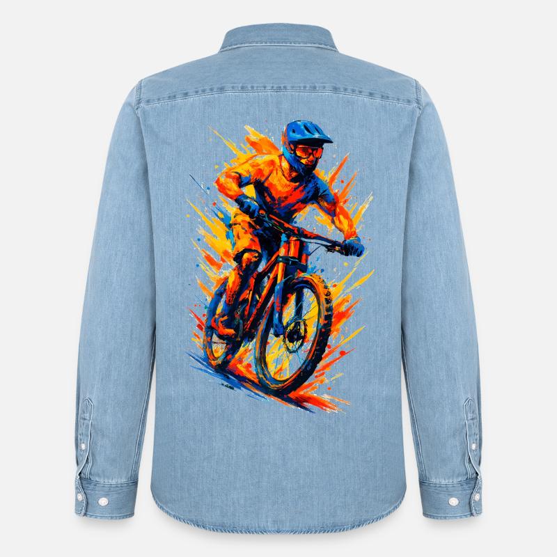 Mountainbiking Mountainbiker MTB cool Geschenk - Männer Jeanshemd Organic von Stanley/Stella - verwaschenes Hellblau