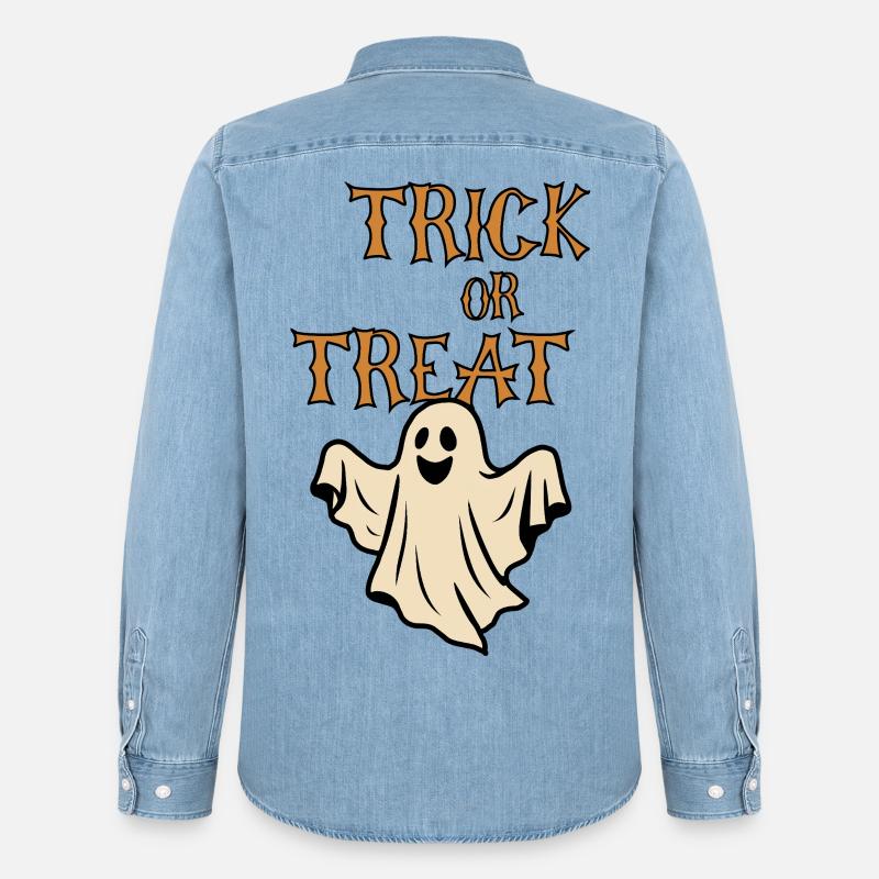 Trick oder Treat Geister Halloween Retro - Männer Jeanshemd Organic von Stanley/Stella - verwaschenes Hellblau