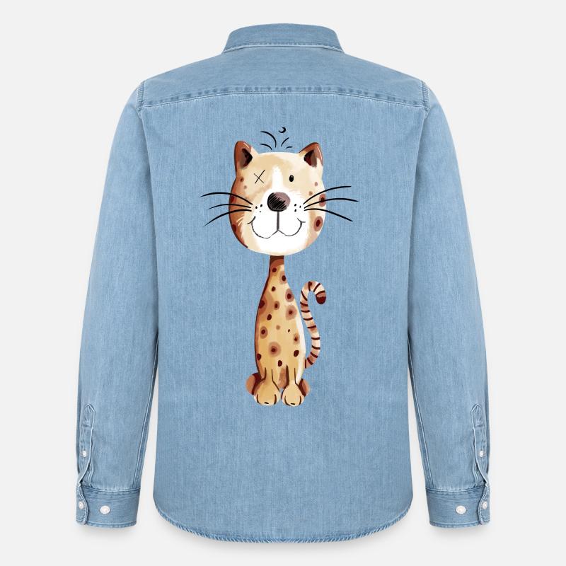 Kleine Katze - Katzen Comic - Männer Jeanshemd Organic von Stanley/Stella - verwaschenes Hellblau