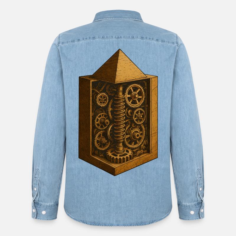 Pyramide von Chephren | Antike Getriebemechanik-Kunst - Männer Jeanshemd Organic von Stanley/Stella - verwaschenes Hellblau