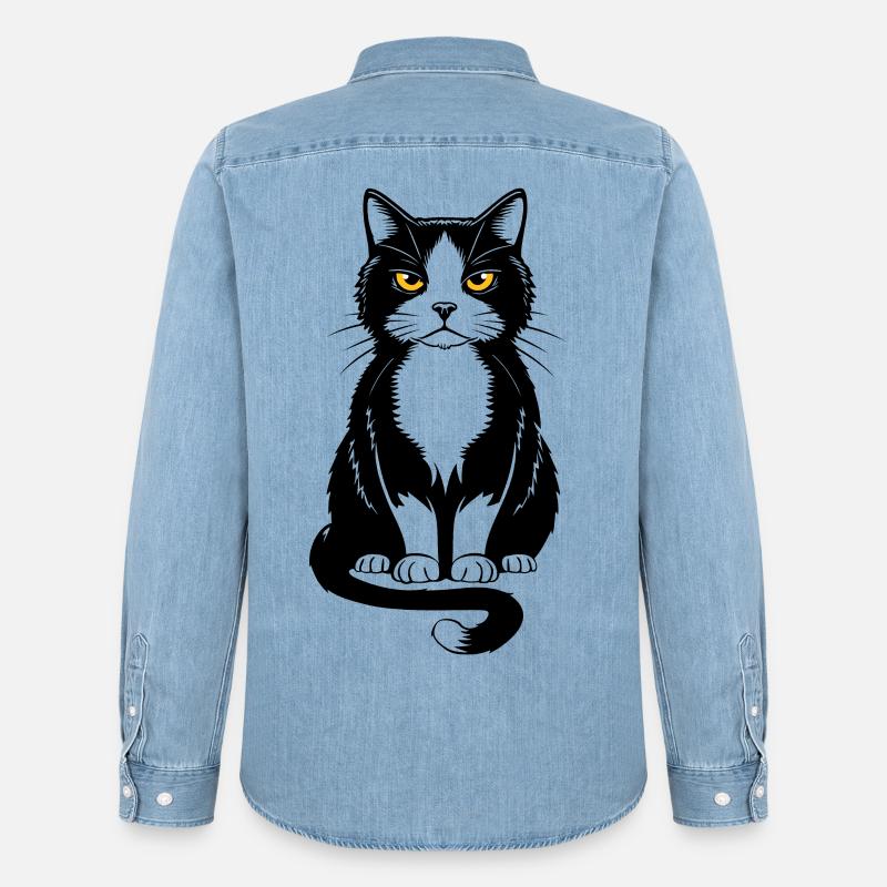 Bild einer sitzenden schwarzen Katze - Männer Jeanshemd Organic von Stanley/Stella - verwaschenes Hellblau