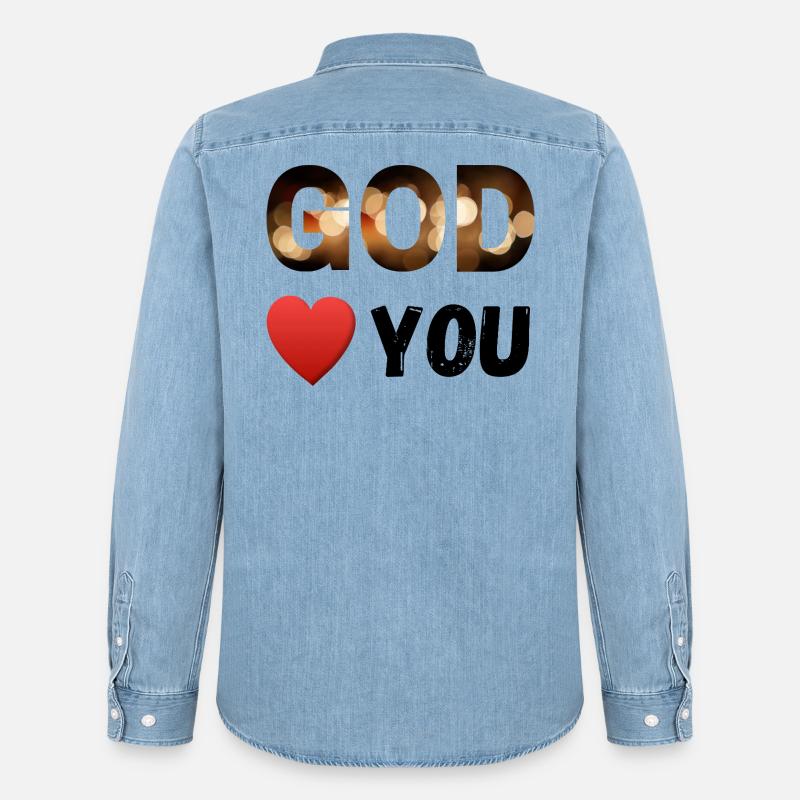Dio ti ama - Camicia in denim uomo bio di Stanley/Stella - azzurro chiaro slavato