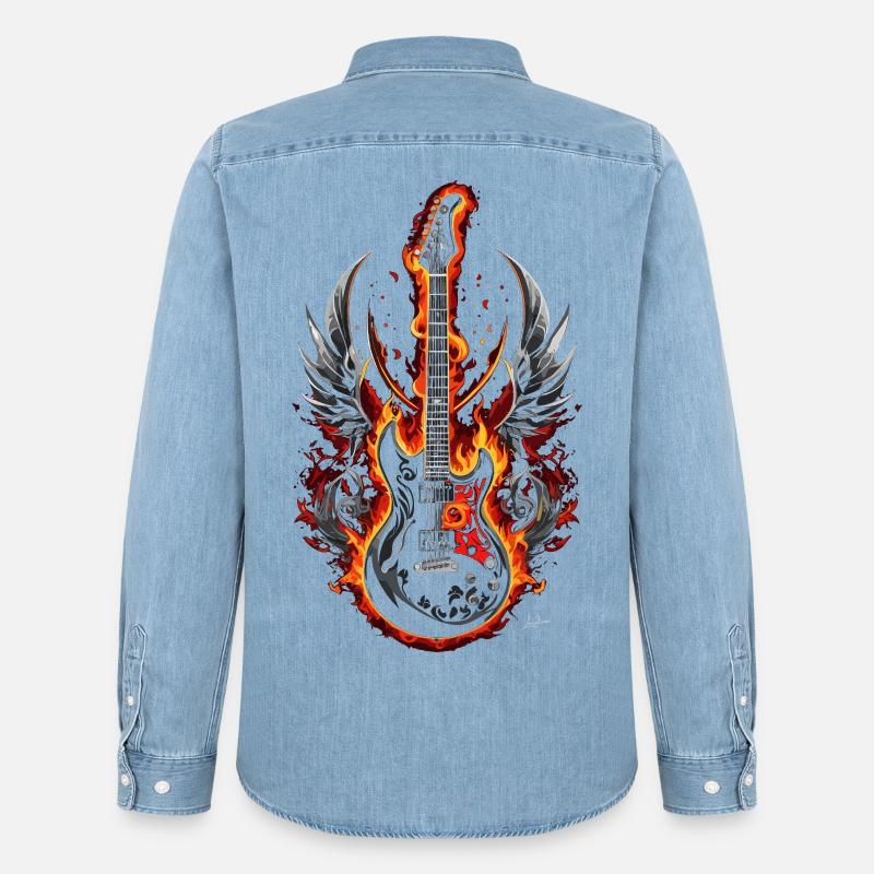 Fire Winged Gitarre - Männer Jeanshemd Organic von Stanley/Stella - verwaschenes Hellblau