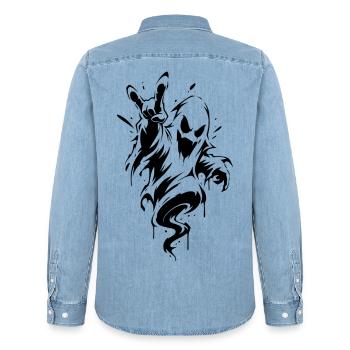 Rock Geist - Männer Jeanshemd Organic von Stanley/Stella - verwaschenes Hellblau - Hinten - AI Model Male 185 light (185cm)