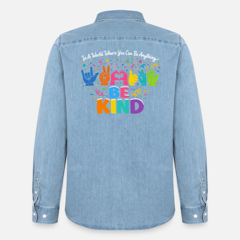 Sei freundlich Gebärdensprache inklusiv - Männer Jeanshemd Organic von Stanley/Stella - verwaschenes Hellblau