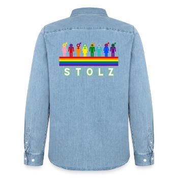 Stolz – Pride Regenbogen LGBTQ Design - Männer Jeanshemd Organic von Stanley/Stella - verwaschenes Hellblau - Hinten - AI Model Male 185 light (185cm)