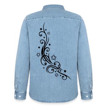 Tribal Tattoo ornament with stars. - Men’s Organic Denim Shirt by Stanley/Stella - light wash - Back - AI Model Male 185 light (185cm)