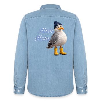 Moin Moin Möwe - Männer Jeanshemd Organic von Stanley/Stella - verwaschenes Hellblau - Hinten - AI Model Male 185 light (185cm)