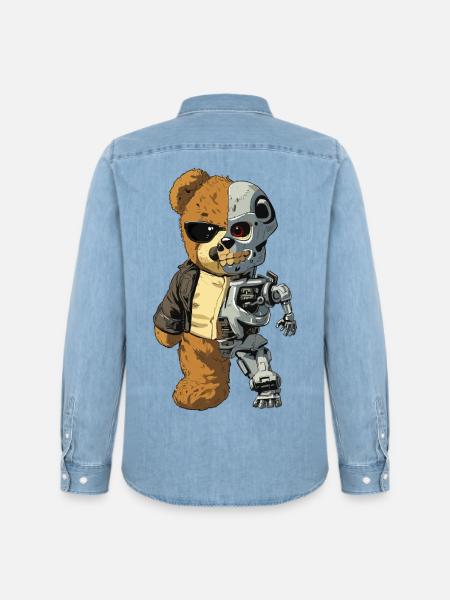 Bear Robot Cyborg - Men’s Organic Denim Shirt by Stanley/Stella - light wash