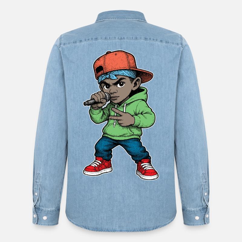 Junger Rapper-Junge mit Mikrofon - Männer Jeanshemd Organic von Stanley/Stella - verwaschenes Hellblau