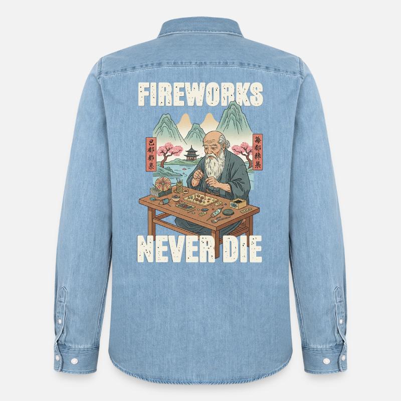 Fireworks Never Die - Männer Jeanshemd Organic von Stanley/Stella - verwaschenes Hellblau