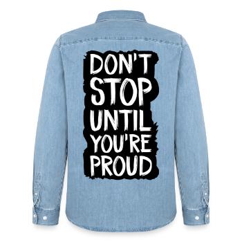 don't stop until you're proud - Men’s Organic Denim Shirt by Stanley/Stella - light wash - Back - AI Model Male 185 light (185cm)