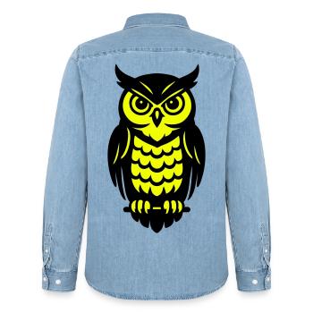 Pop Art Eulen Design - Männer Jeanshemd Organic von Stanley/Stella - verwaschenes Hellblau - Hinten - AI Model Male 185 light (185cm)