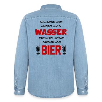 Wasser reichen Bier trinken Alkohol Sprüche - Männer Jeanshemd Organic von Stanley/Stella - verwaschenes Hellblau - Hinten - AI Model Male 185 light (185cm)