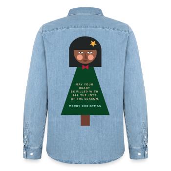 Weihnachtsgruß-Puppe im Grün - Männer Jeanshemd Organic von Stanley/Stella - verwaschenes Hellblau - Hinten - AI Model Male 185 light (185cm)