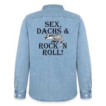 Sex Dachs Rock'n'Roll - Männer Jeanshemd Organic von Stanley/Stella - verwaschenes Hellblau - Hinten - AI Model Male 185 light (185cm)