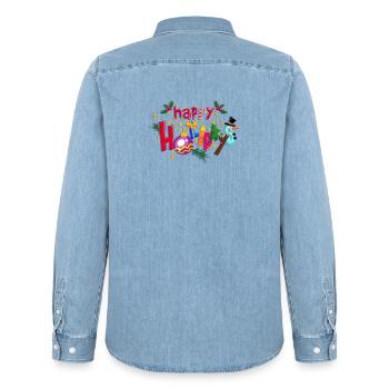 Happy Holidays T-Shirt Hoodie Motiv - Männer Jeanshemd Organic von Stanley/Stella - verwaschenes Hellblau - Hinten - AI Model Male 185 light (185cm)