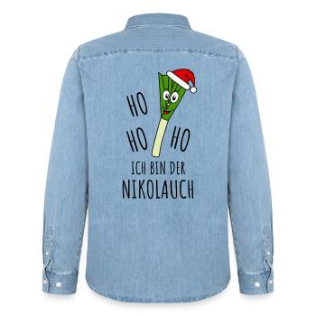 Nikolauch Ho Ho Ho Ich bin der Nikolauch - Männer Jeanshemd Organic von Stanley/Stella - verwaschenes Hellblau - Hinten - AI Model Male 185 light (185cm)