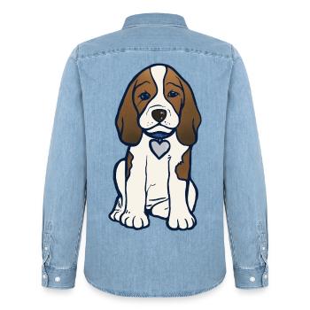 Illustration des Beagle-Herz-Welpen - Männer Jeanshemd Organic von Stanley/Stella - verwaschenes Hellblau - Hinten - AI Model Male 185 light (185cm)