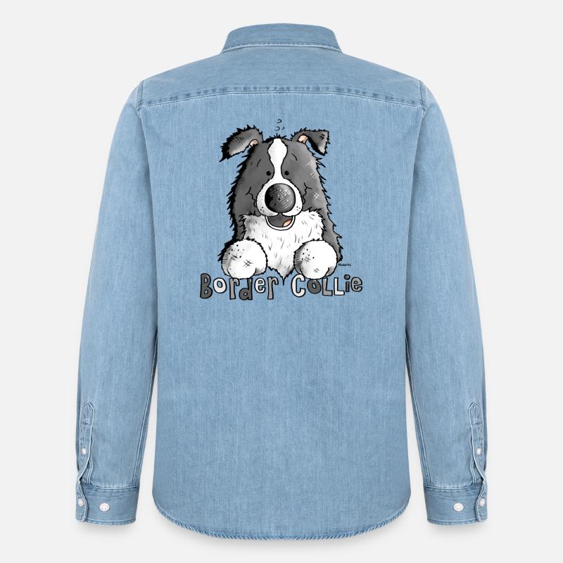 Petit Boder Collie - Chien de Berger - Chemise en denim homme bio Stanley/Stella - bleu clair délavé