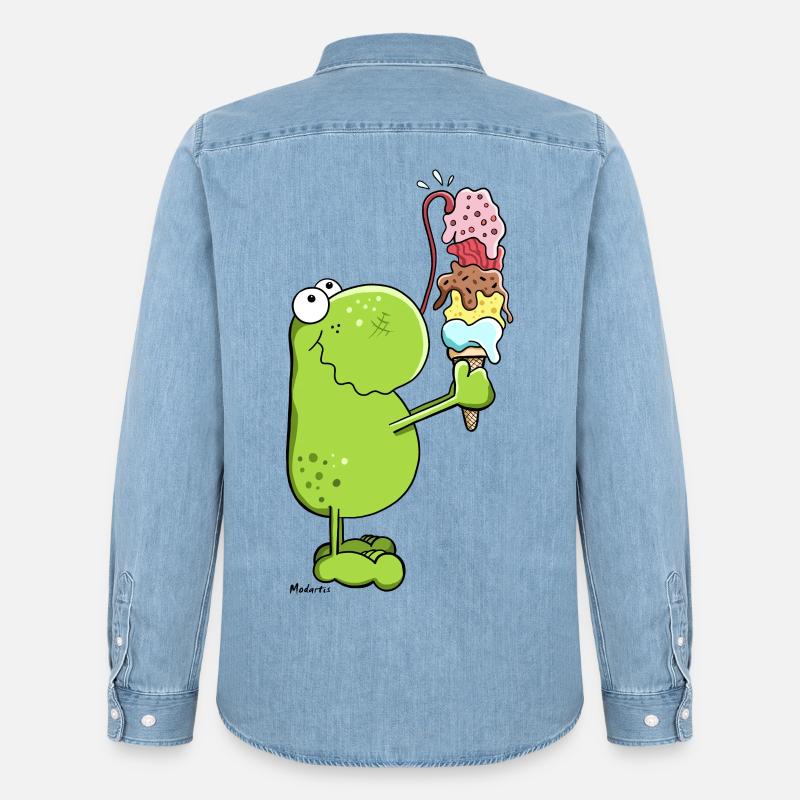 Frosch mit Eis - Männer Jeanshemd Organic von Stanley/Stella - verwaschenes Hellblau