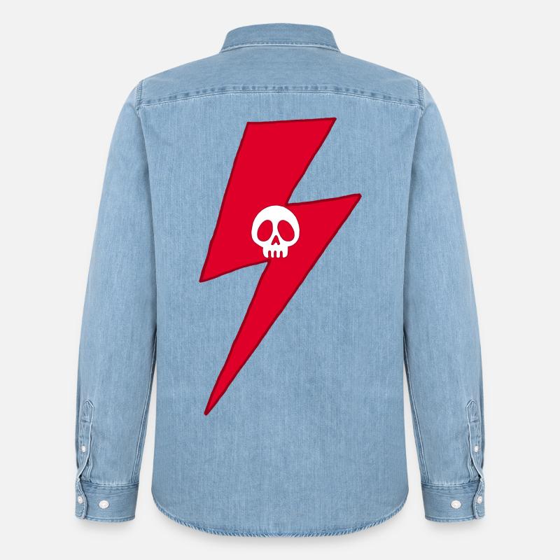 Cranio e fulmine rosso - Camicia in denim uomo bio di Stanley/Stella - azzurro chiaro slavato
