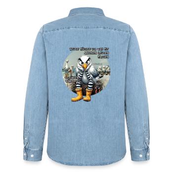 Böse Möwen - Leute schubsen - Männer Jeanshemd Organic von Stanley/Stella - verwaschenes Hellblau - Hinten - AI Model Male 185 light (185cm)