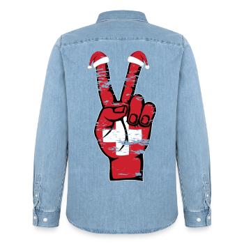 Schweiz Flagge Weihnachten Peace Symbol used - Männer Jeanshemd Organic von Stanley/Stella - verwaschenes Hellblau - Hinten - AI Model Male 185 light (185cm)