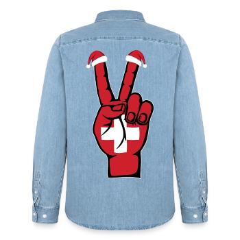 Switzerland Flag Christmas Peace Symbol - Men’s Organic Denim Shirt by Stanley/Stella - light wash - Back - AI Model Male 185 light (185cm)