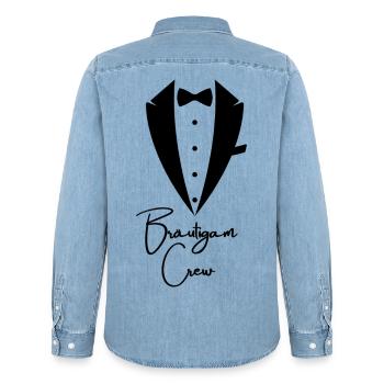 Bachelor Party Groom CREW Groom Team - Men’s Organic Denim Shirt by Stanley/Stella - light wash - Back - AI Model Male 185 light (185cm)