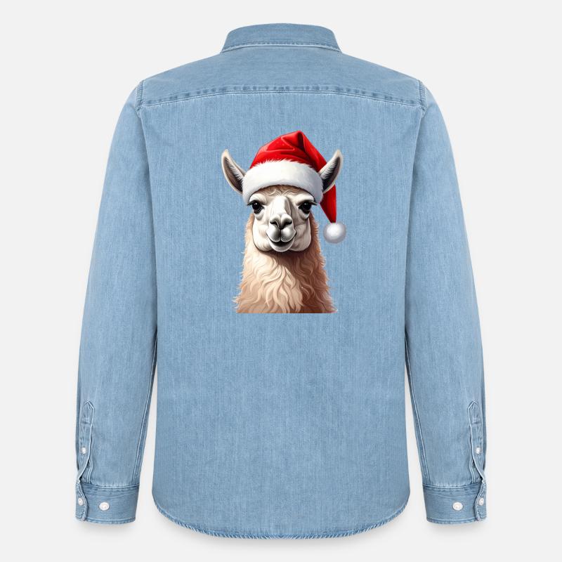 Lama oder Alpaka zu Weihnachten - Männer Jeanshemd Organic von Stanley/Stella - verwaschenes Hellblau
