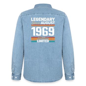 Légendaire Depuis Août 1969 Vintage Rétro - Chemise en denim homme bio Stanley/Stella - bleu clair délavé - Dos - AI Model Male 185 light (185cm)