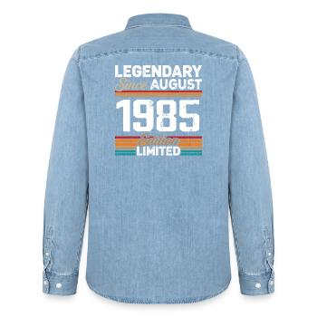Legendär seit August 1985 Vintage Retro - Männer Jeanshemd Organic von Stanley/Stella - verwaschenes Hellblau - Hinten - AI Model Male 185 light (185cm)