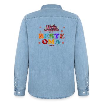 Frohe Weihnachten für die Beste Oma - XMAS Danke - Männer Jeanshemd Organic von Stanley/Stella - verwaschenes Hellblau - Hinten - AI Model Male 185 light (185cm)