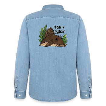 Plecko Meme Du bist schlecht - Männer Jeanshemd Organic von Stanley/Stella - verwaschenes Hellblau - Hinten - AI Model Male 185 light (185cm)