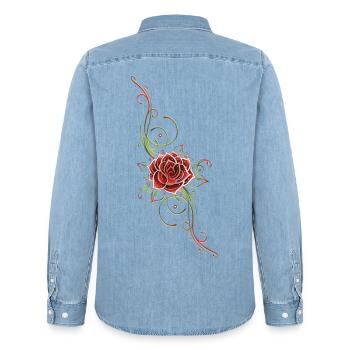 Filigranes Tribal mit Rosenblüte, rose - Männer Jeanshemd Organic von Stanley/Stella - verwaschenes Hellblau - Hinten - AI Model Male 185 light (185cm)