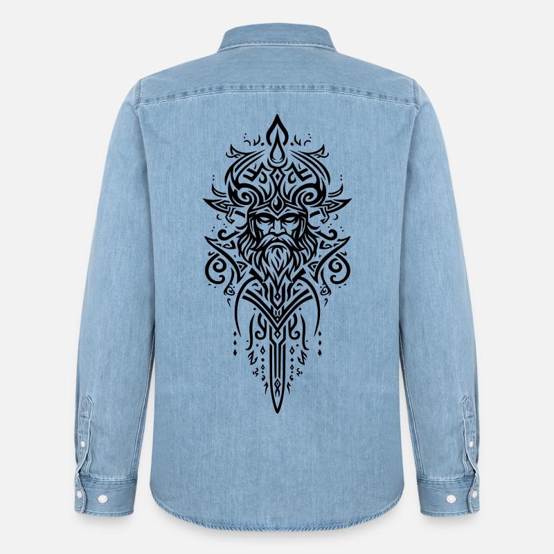 Mächtiges Stammes-Wikingermuster, Symbol der Stärke - Männer Jeanshemd Organic von Stanley/Stella - verwaschenes Hellblau