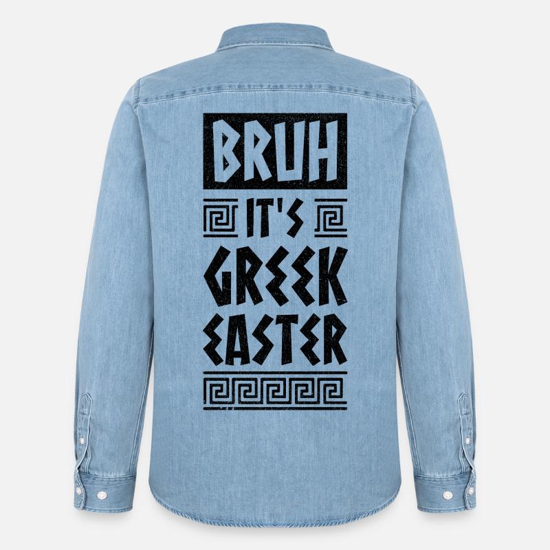Pasqua greca Fratello È Pasqua greca Buona Pasqua - Camicia in denim uomo bio di Stanley/Stella - azzurro chiaro slavato