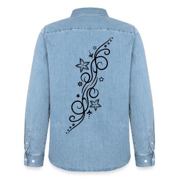 Tattoo ornament with flowers and stars. - Men’s Organic Denim Shirt by Stanley/Stella - light wash - Back - AI Model Male 185 light (185cm)