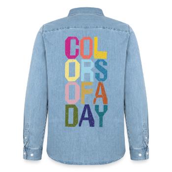 Farben des Tages - Männer Jeanshemd Organic von Stanley/Stella - verwaschenes Hellblau - Hinten - AI Model Male 185 light (185cm)
