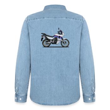 Adventure bike - Men’s Organic Denim Shirt by Stanley/Stella - light wash - Back - AI Model Male 185 light (185cm)