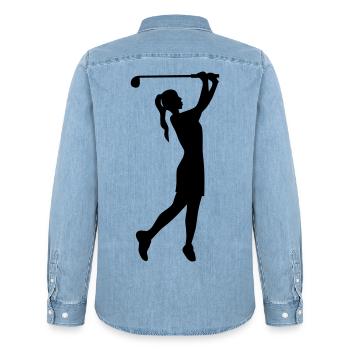 Golferin Silhouette, Golf Abschlag Damen Golf  - Männer Jeanshemd Organic von Stanley/Stella - verwaschenes Hellblau - Hinten - AI Model Male 185 light (185cm)