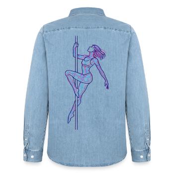 Art au trait féminin Illustration de danse au poteau cadeau - Chemise en denim homme bio Stanley/Stella - bleu clair délavé - Dos - AI Model Male 185 light (185cm)