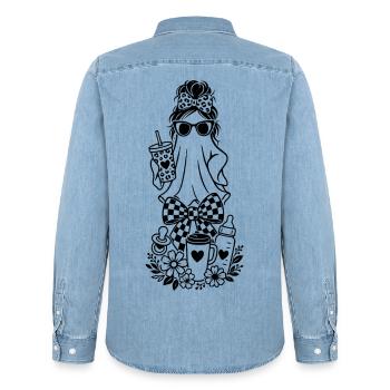 Mama Geist - Männer Jeanshemd Organic von Stanley/Stella - verwaschenes Hellblau - Hinten - AI Model Male 185 light (185cm)