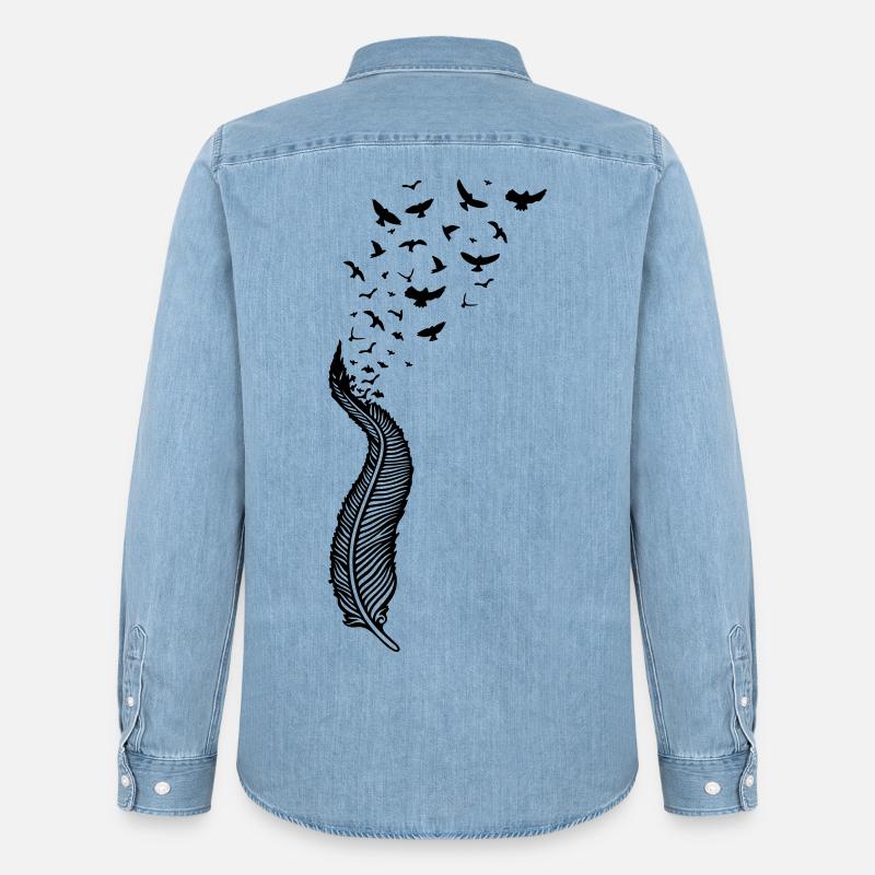 Feder und Vögel, feather with birds - Männer Jeanshemd Organic von Stanley/Stella - verwaschenes Hellblau