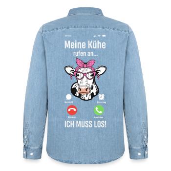 Meine Kühe Rufen An Ich Muss Los Bauer Bäuerin - Männer Jeanshemd Organic von Stanley/Stella - verwaschenes Hellblau - Hinten - AI Model Male 185 light (185cm)