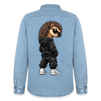 Igel im Streetstyle – Frecher Gangster-Look - Männer Jeanshemd Organic von Stanley/Stella - verwaschenes Hellblau - Hinten - AI Model Male 185 light (185cm)