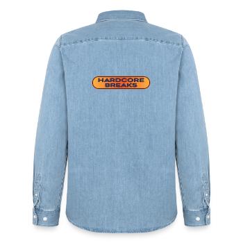 Hardcore bricht den Breakbeat - Männer Jeanshemd Organic von Stanley/Stella - verwaschenes Hellblau - Hinten - AI Model Male 185 light (185cm)