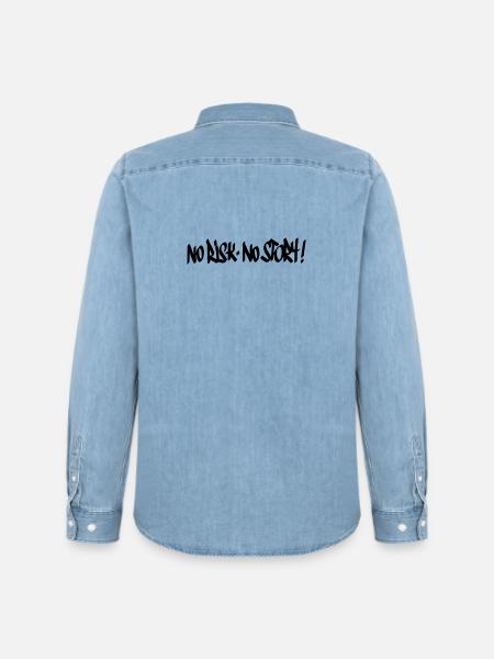 No Risk No Story Motto - Men’s Organic Denim Shirt by Stanley/Stella - light wash