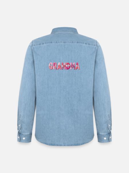 Großmutter Pink Plaid Buchstaben Patchwork - Männer Jeanshemd Organic von Stanley/Stella - verwaschenes Hellblau
